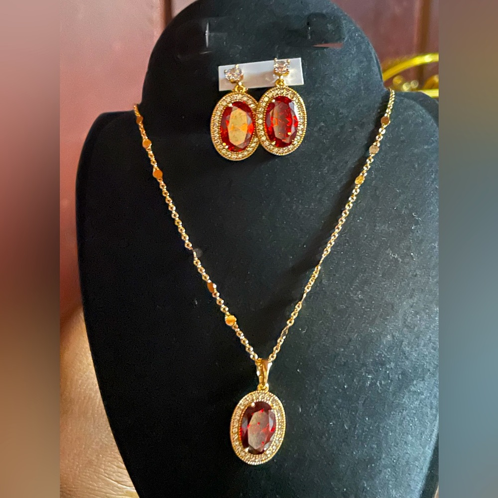 Rose gold filled red jewelry set ( necklace and Earrings )
